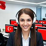**

"A bustling call center in Istanbul, modern design, diverse agents smiling and assisting customers. Focus on the warm and welcoming atmosphere, showcasing excellent customer support. A screen displays positive customer feedback and high satisfaction ratings. Include the Turkish flag subtly in the background."

**