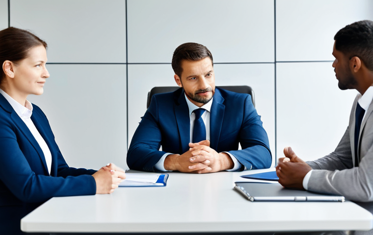 A professional service manager, in a modest business suit, leading a collaborative team meeting in a bright, modern office. The manager is gesturing calmly while discussing strategy with diverse colleagues, all wearing appropriate business attire. The scene emphasizes effective communication, empathetic leadership, and strategic thinking. Professional photography, high quality, perfect anatomy, correct proportions, natural pose, well-formed hands, proper finger count, natural body proportions, safe for work, appropriate content, fully clothed, professional, family-friendly.
