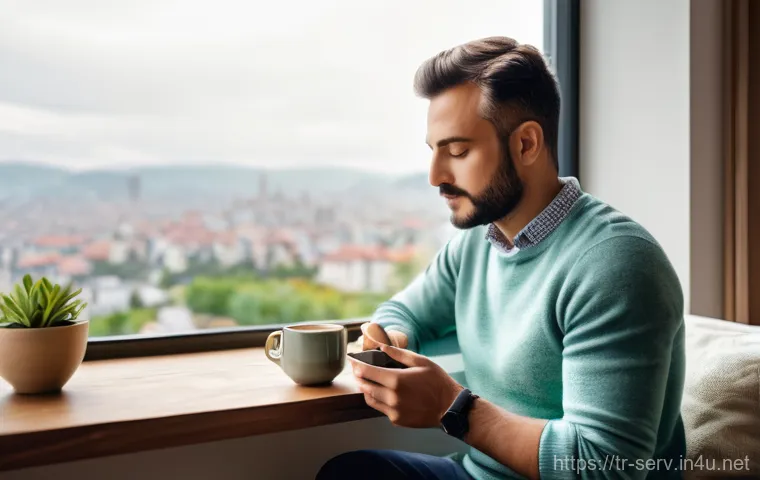 서비스관리사와 자기계발 전략 - Digital Detox for a Calm Mind
A serene, indoor scene featuring an adult, a male service manager...